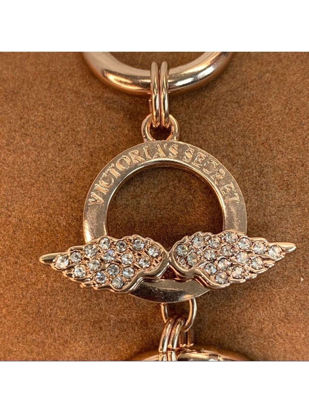 VICTORIA’S Secret rose gold circular chain link angel wing rhinestone bracelet - Picture 4 of 6